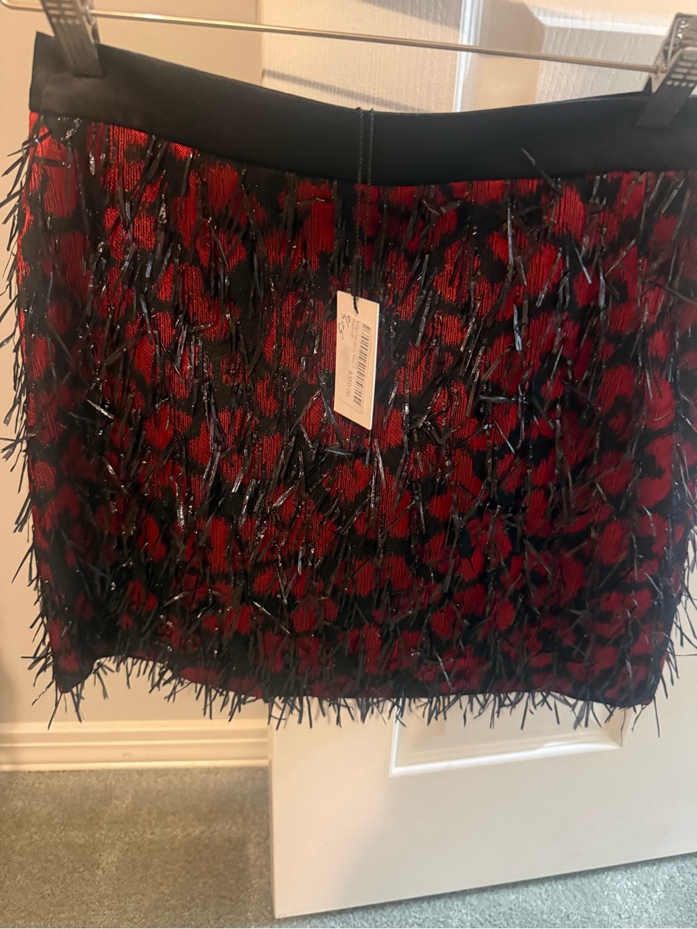 NWT Milly Modern Mini Poppy Jacquard Skirt Red Black Fringe Size 6 $350